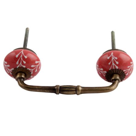 Old Red Ceramic Bridge  Drawer Handle